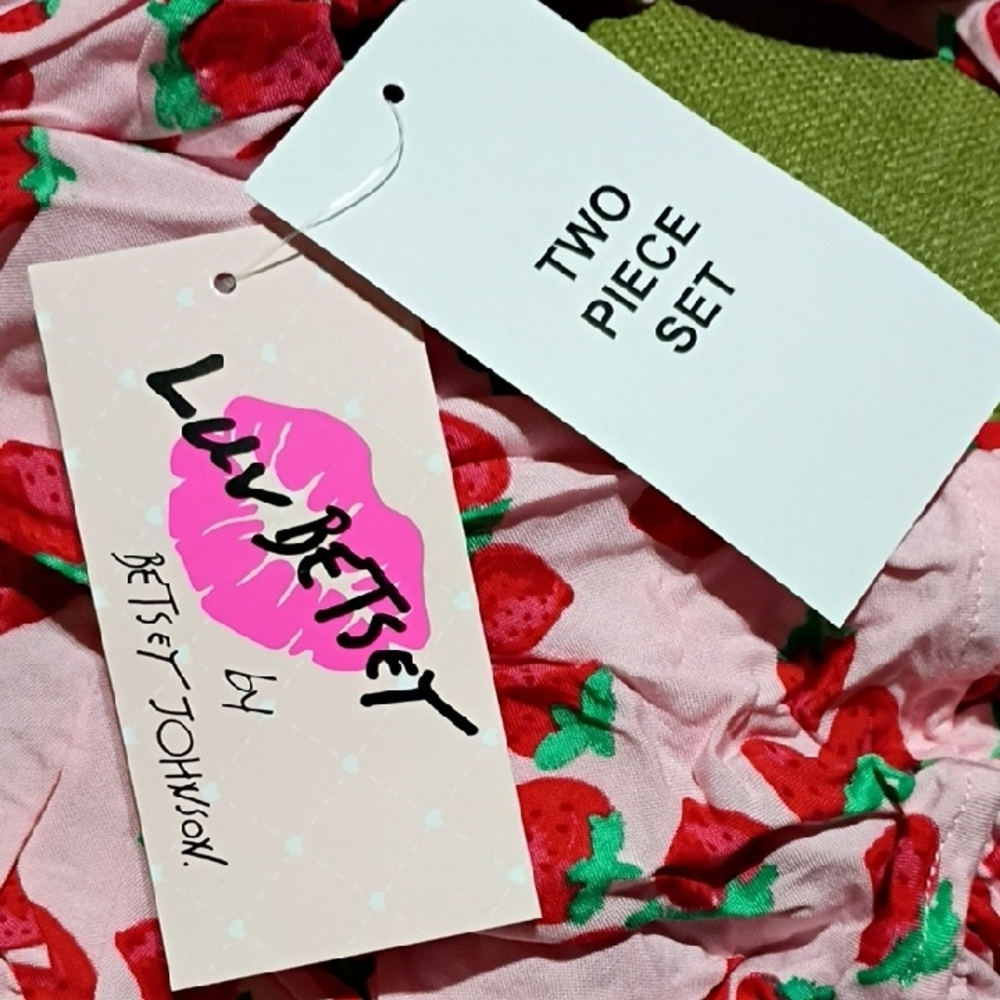 Betsey Johnson Pink Skirt Set with Red Strawberry Print - Picture 6 of 6